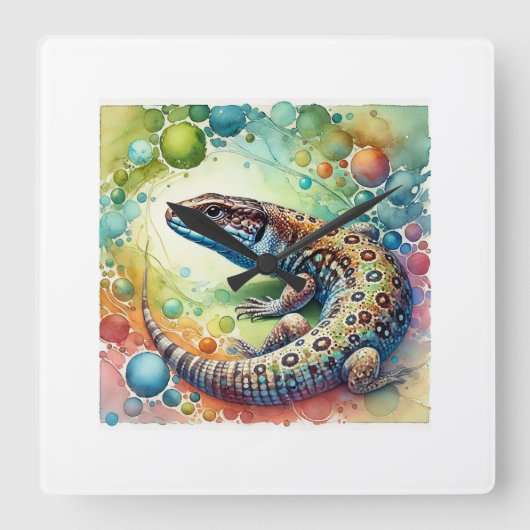 Speckled Lizard 260824AREF112 - Watercolor スクエア壁時計 (正面)