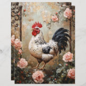 Speckled Rooster Among Pink Roses Scrapbook Paper (正面/裏面)