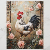 Speckled Rooster Among Pink Roses Scrapbook Paper (正面)