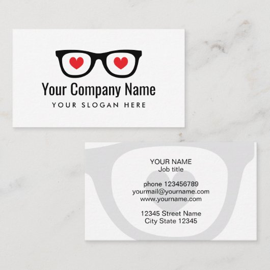 Spectacles with heart logo business card template 名刺 (正面/裏面)