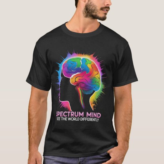 Spectrum Mind - Brain カラフル Neurodiversity Art Tシャツ (正面)