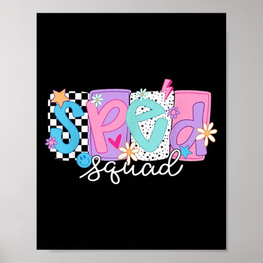 Sped Teacher Squad Floral Special Education Back T ポスター (正面)