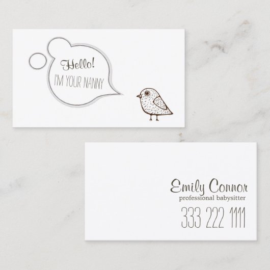 Speech Cloud Tweet Bird Babysiting Childcare Card 名刺 (正面/裏面)