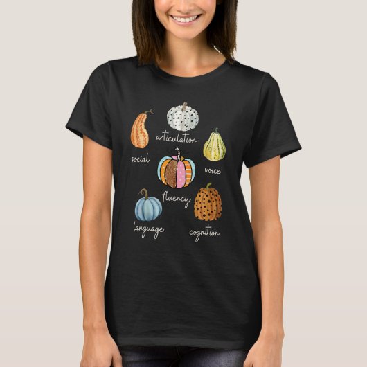 Speech Therapy Pumpkin SLP Neurodiversity Fall Tea Tシャツ (正面)