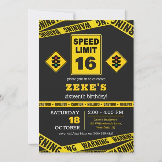 Speed Limit 16th Birthday Invitation 招待状 (正面)