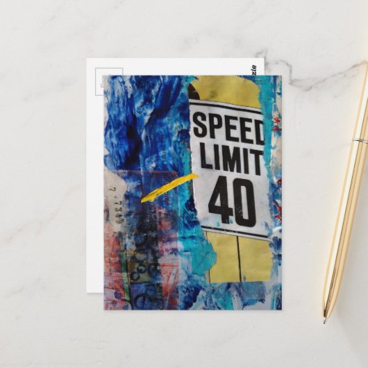 Speed Limit 40 mixed media collage ポストカード (正面/裏面インサイチュ)