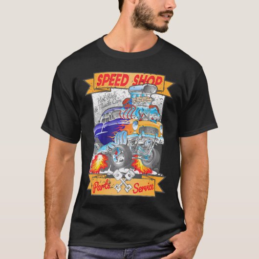 Speed Shop 改造 Muscle Car Cartoon Tシャツ (正面)