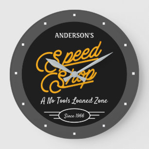 Speed Shop Any NameレトロSince Date Gray Black  ラージ壁時計