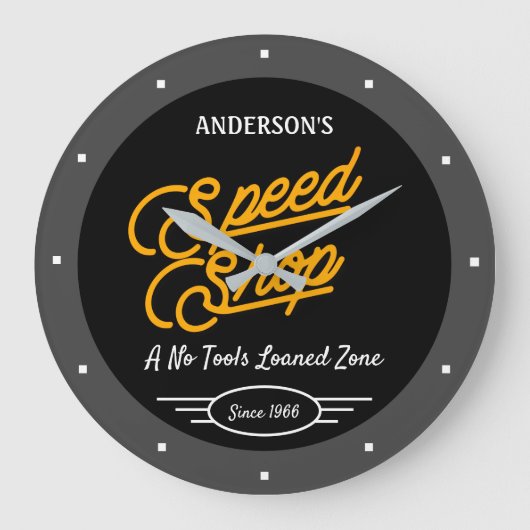 Speed Shop Any NameレトロSince Date Gray Black  ラージ壁時計 (正面)