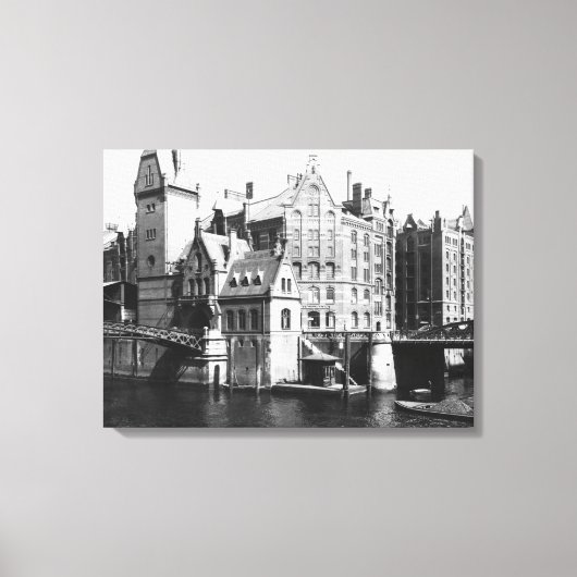 Speicherstadtハンブルクのビュー, c.1910 キャンバスプリント (正面)