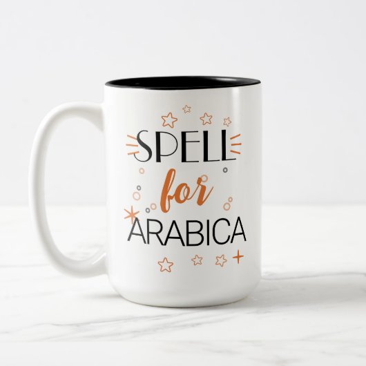 Spell for Arabica – Witchy Coffee Bean Magic ツートーンマグカップ (左)