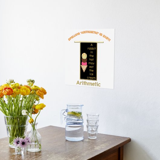 Spelling Arithmetic Magic Hat Ice Cream Gold Foil 箔ポスター (レイダウン (キッチン))