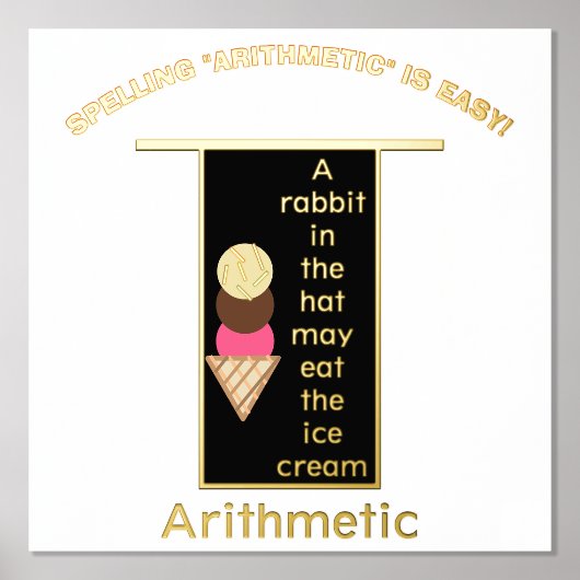 Spelling Arithmetic Magic Hat Ice Cream Gold Foil 箔ポスター (正面)