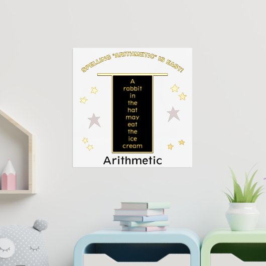Spelling Arithmetic Rabbit in Hat Gold Stars Foil 箔ポスター (インサイチュ (子供部屋))