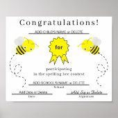Spelling Bee Participant 子供へ Certificate ポスター (正面)