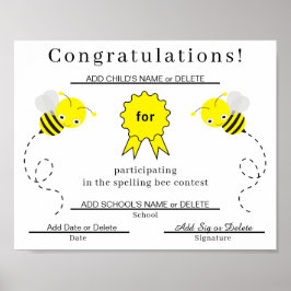 Spelling Bee Participant 子供へ Certificate ポスター