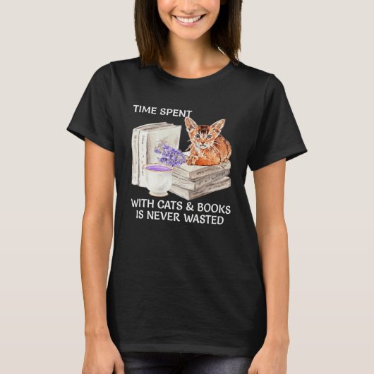 Spend Time With Books And Orange Cat Nerd Kitten B Tシャツ (正面)