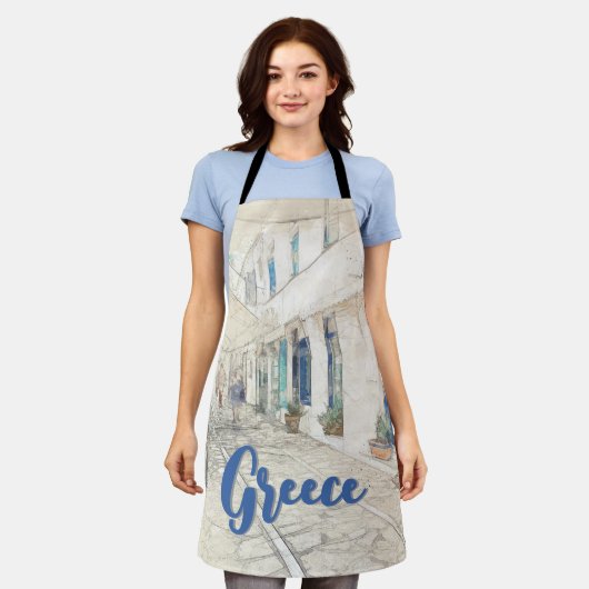 Spetses Greece Apron – Traditional Greek Island エプロン (着用した状態)