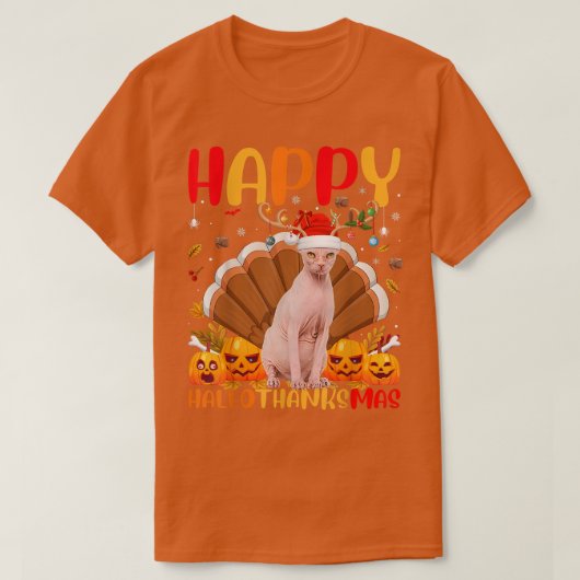 Sphynおもしろい猫好きハッピースパイン猫HelloThanksM Tシャツ (デザイン正面)