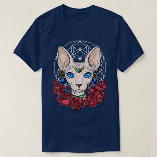 Sphyn Cat Hairless Cat聖幾何学フローラWome Tシャツ (デザイン正面)