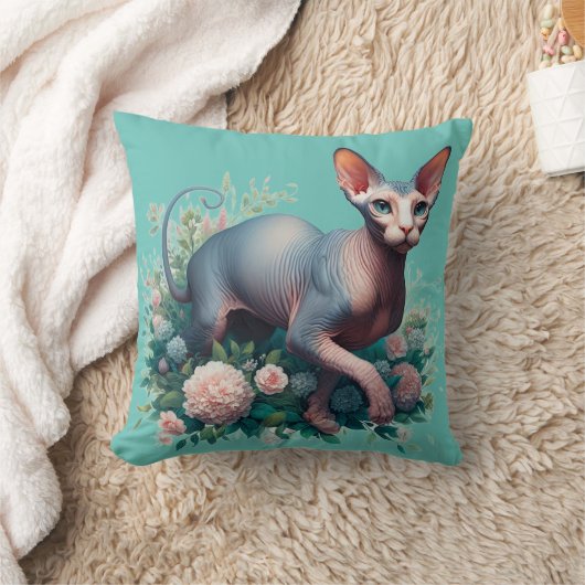 Sphynxかわいらし Cat & Flowers クッション (ブランケット)