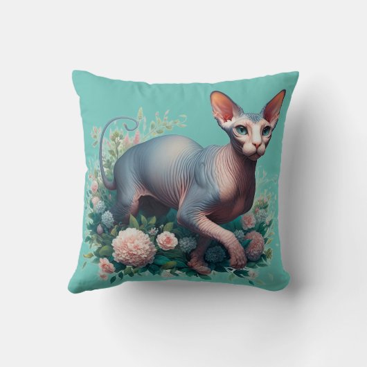 Sphynxかわいらし Cat & Flowers クッション (裏面)