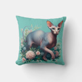 Sphynxかわいらし Cat & Flowers クッション (正面)