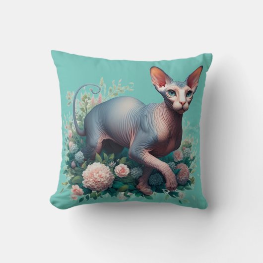 Sphynxかわいらし Cat & Flowers クッション (正面)