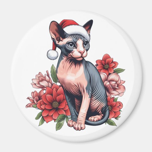 Sphynxキャットサンタハットクリスマス マグネット (正面)
