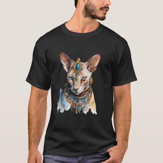 Sphynxネコ猫エジプト猫ネコ水彩 Tシャツ (正面)