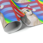 Sphynx猫のサンタの虹のストライプのクリスマス ラッピングペーパー (ロールコーナー)