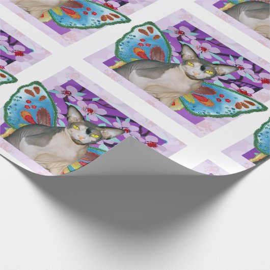 Sphynx猫の妖精の天使の花の芸術の技術の白 ラッピングペーパー (角)