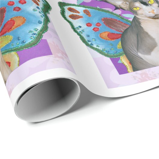 Sphynx猫の妖精の天使の花の芸術の技術の白 ラッピングペーパー (ロールコーナー)