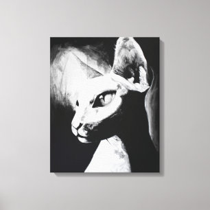 Sphynx猫の毛のない子猫の白黒の絵画 キャンバスプリント