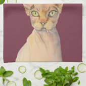 Sphynx猫の水彩画のポートレート キッチンタオル (折り畳み)