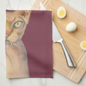 Sphynx猫の水彩画のポートレート キッチンタオル (四つ折り)