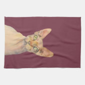 Sphynx猫の水彩画のポートレート キッチンタオル (横)