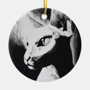 Sphynx猫の白黒のコントラストの子猫のポートレートの芸術 セラミックオーナメント