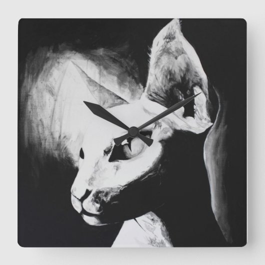 Sphynx猫の白黒のコントラストの毛のない子猫の芸術 スクエア壁時計 (正面)