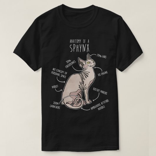 Sphynx猫の解剖学1 Tシャツ (デザイン正面)