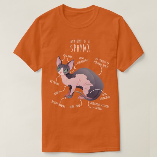 Sphynx猫の解剖学2 Tシャツ (デザイン正面)