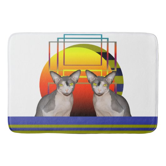 Sphynx猫レックス猫による幾何学的で熱狂するな猫のデザイン バスマット (正面)