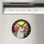 Sphynx猫忍者熱狂する猫デザインブラックジオメトリック マグネット (インサイチュ (食洗機))