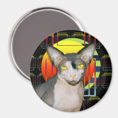 Sphynx猫忍者熱狂する猫デザインブラックジオメトリック マグネット (正面/裏面)