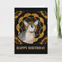 Sphynx Cat忍者ヴィンテージスタイルBlack金ゴールド誕生日 カード