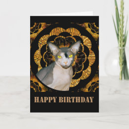 Sphynx Cat忍者ヴィンテージスタイルBlack金ゴールド誕生日 カード