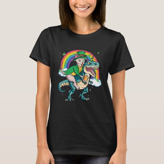 Sphynx Cat Beer Dino Rex Horn Rainbow Tシャツ (正面)