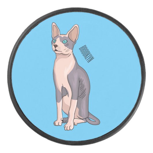 Sphynx cat cartoon illustration アイスホッケーパック (正面)