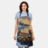 Sphynx Cat Christmas Boat Holiday エプロン (着用した状態)