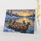 Sphynx Cat Christmas Boat Holiday カード (黄色い花)